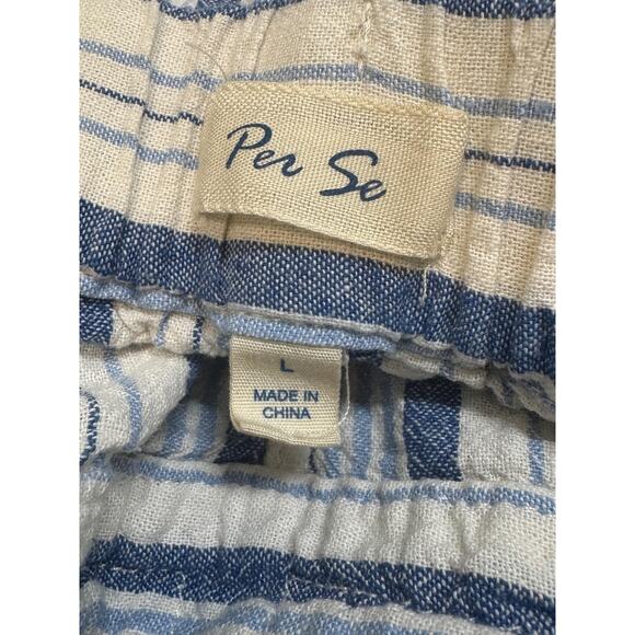 Per Se Pants Womens L Blue White Striped Linen Wide Leg Crop Coastal Summer - Picture 8 of 10